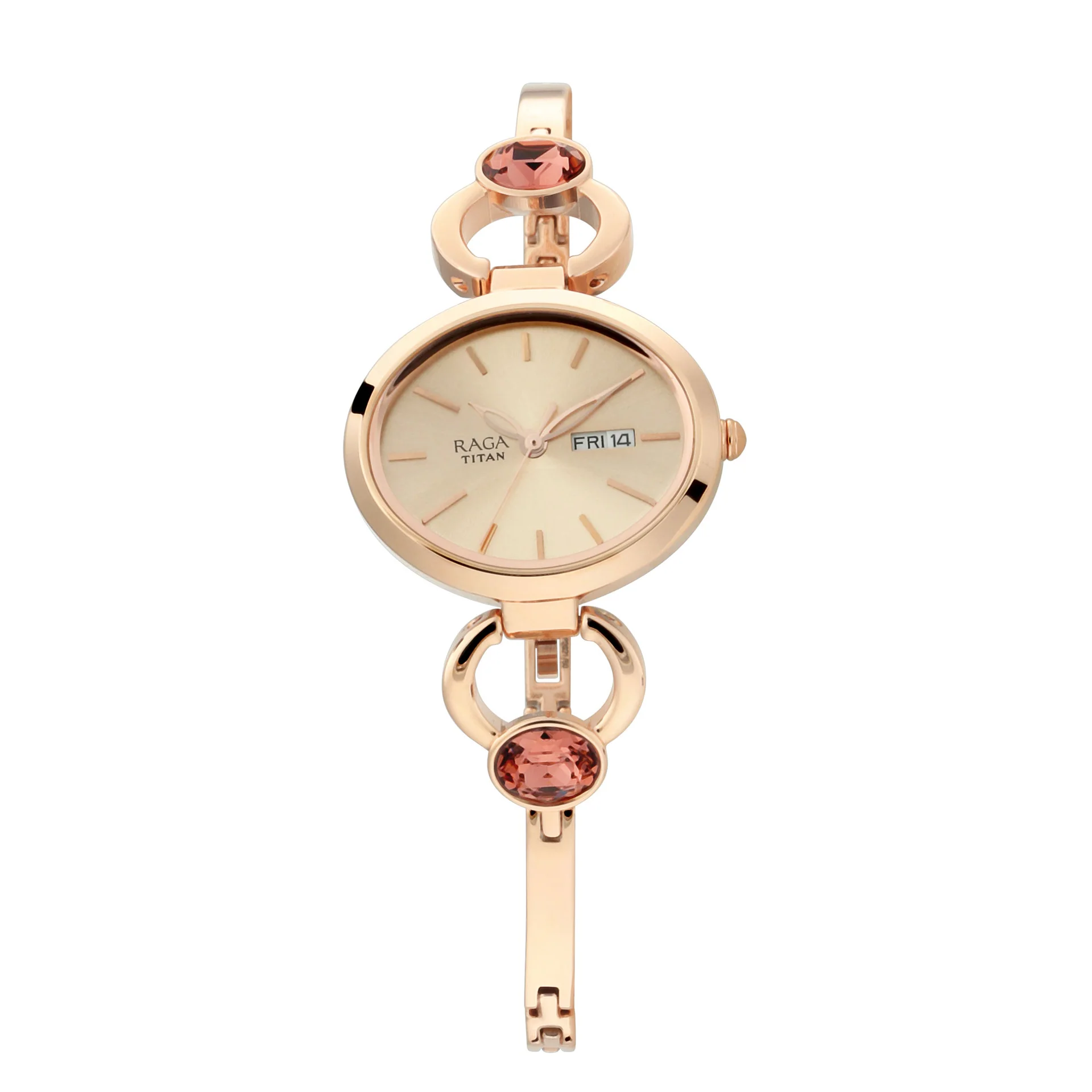 Titan Raga Viva Rose Gold Dial Analog with Day and Date Metal Strap Watch for Women