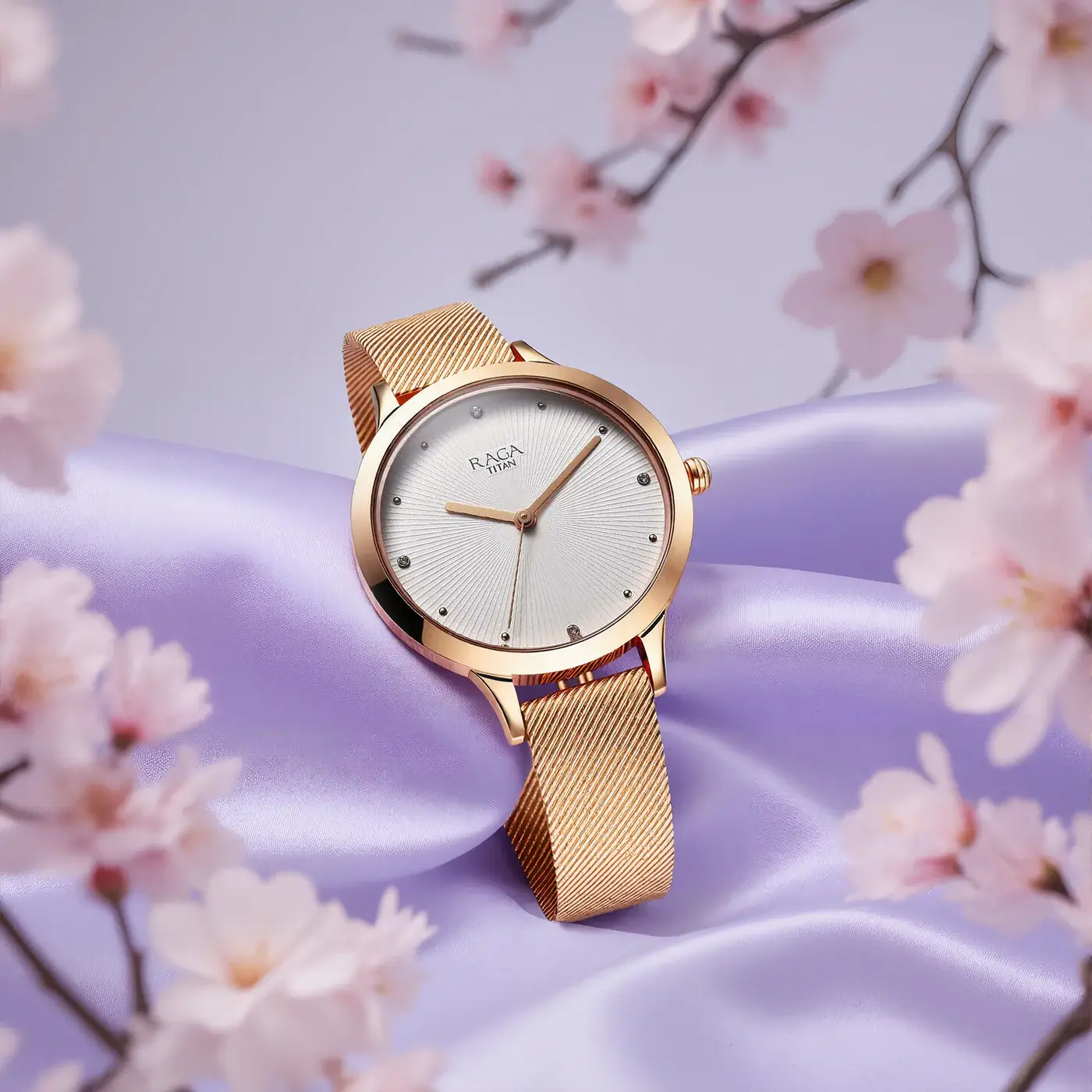 Titan Raga Memoirs Quartz Analog White Dial With Rose Gold Color Metal Strap Watch For Women