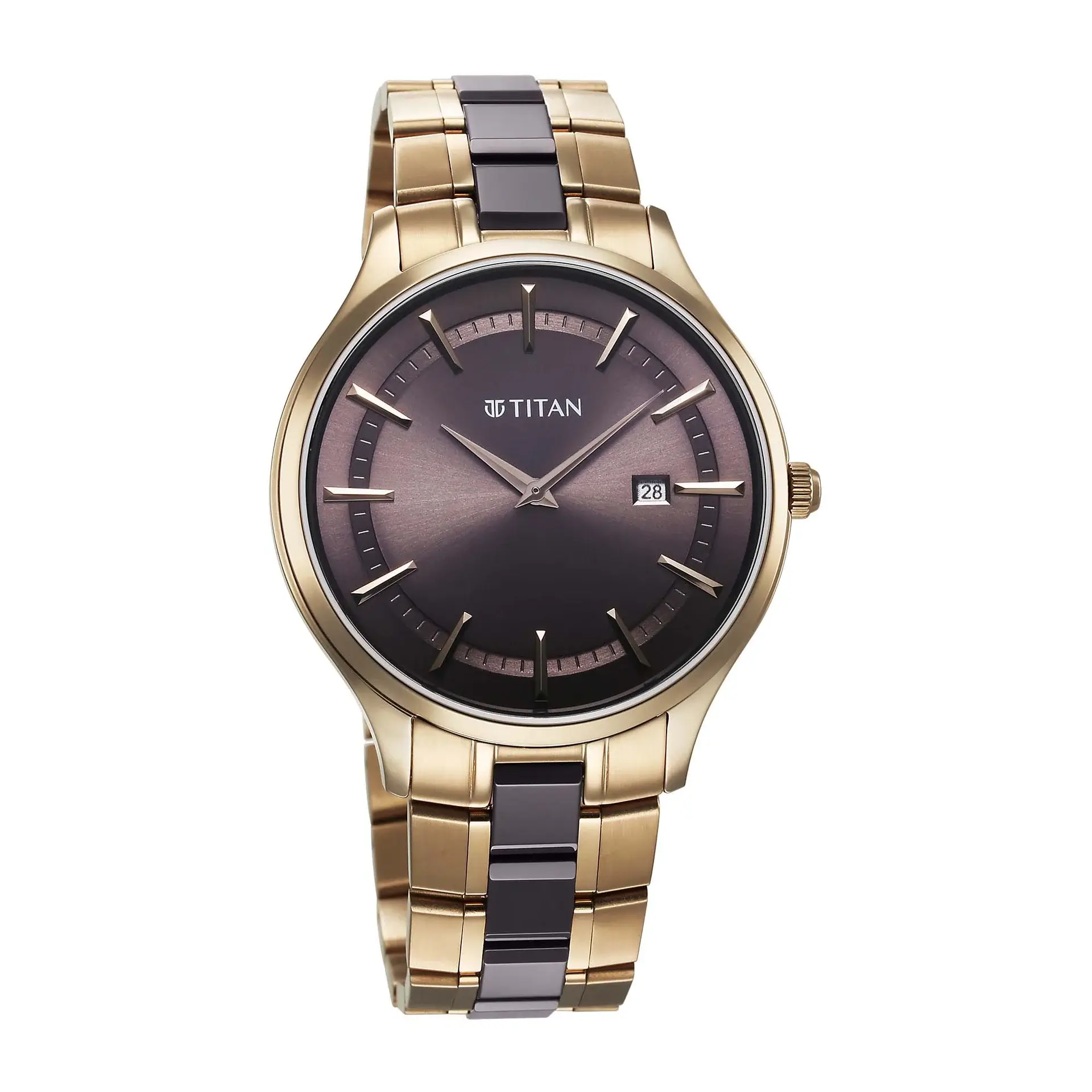 Titan Slim Ceramic Fusion Quartz Analog with Date Grey Dial Stainless Steel Strap Watch For Men