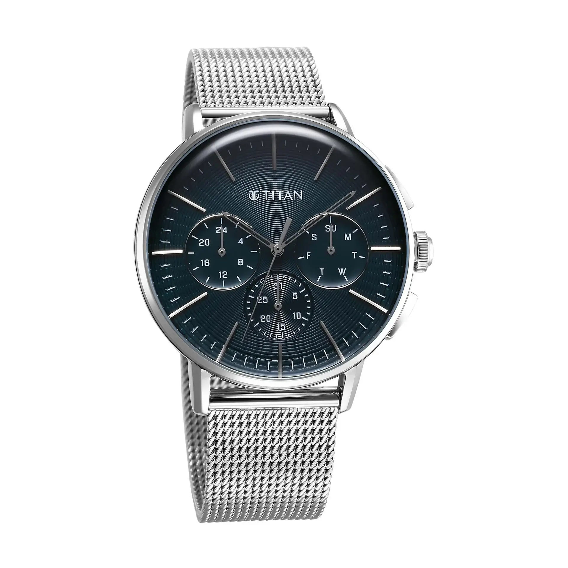 Titan Light leathers Multifunction Anthracite Dial Stainless Steel Strap Watch For Men